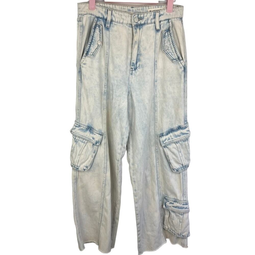 blank nyc light wash baggy cargo jeans raw hem wide leg size 27
